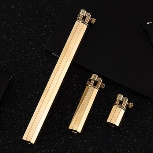 High-end Creative Octagonal Long Medium and Short Shape Pure Copper Carving Series Grinding Wheel Kerosene Lighter Gift for Men