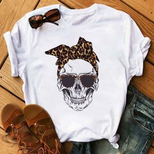 New Women Tshirt Harajuku 90s Skull Deer Camouflage Burlap Turban T-shirt Clothes Summer Short Sleeve Cartoon Graphic Shirts Top