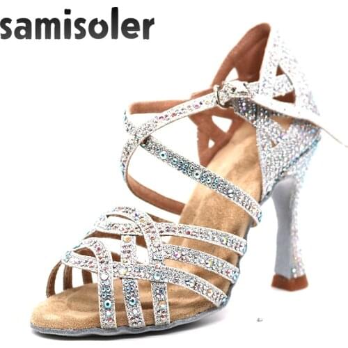 Women Ballroom Latin Dance Shoes Rhinestone Salsa Tango Social For Ladies Heels6- 7.5 -8.5 -9 -10cm Girls' Profession Dancing