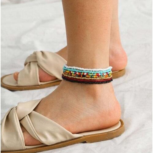 7Pcs Bohemian Women Anklet Round Beads Handmade Barefoot Ankles Bracelets Jewelry for Beach Foot Leg Chain Jewelry 2021 NEW
