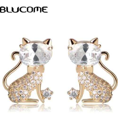 Blucome 2018 Trendy Earrings Full Zircons Gold Color Copper Small Cat Earrings For Women Girls Party Gifts Hot Animal Jewelry