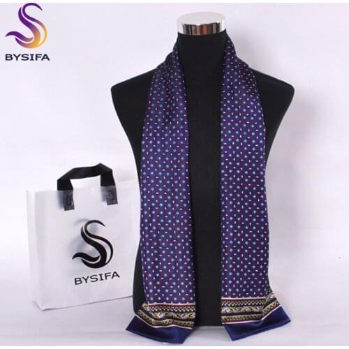 [BYSIFA] Winter Blue Plaid Men Scarves 2016 Fashion Accessories Business Blue Silk Scarf High Top Brand Long Scarves 160*26cm
