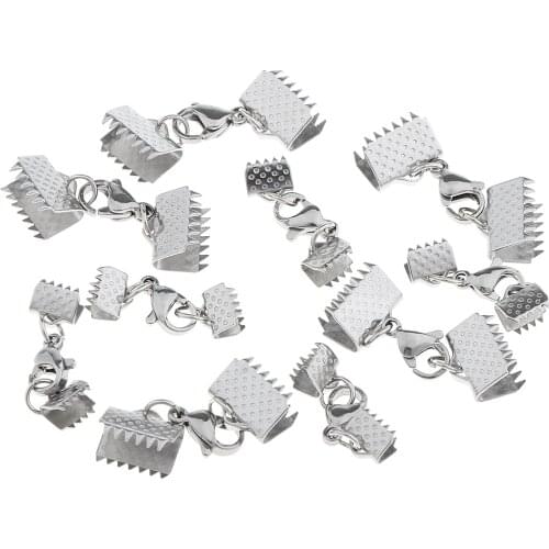 10 Pieces Silver Stainless Steel Ribbon Cord Crimp Clip End Cap Tip Finding