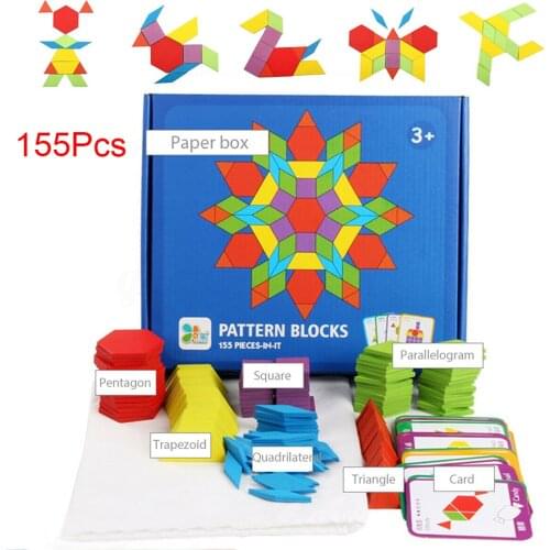 155Pcs IQ Pattern Funny Games Educational Toys Wooden Block Set Developmental Montessori Kids Intelligence Shapes Dissection