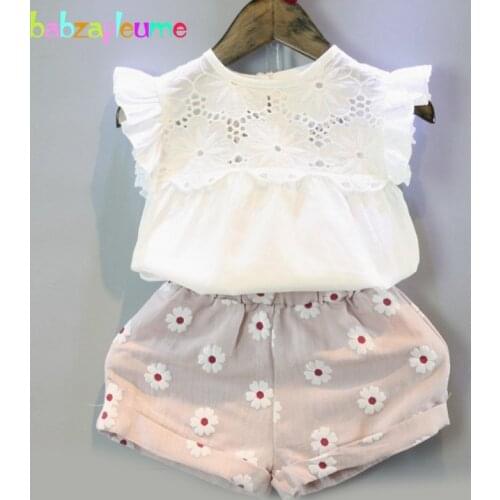 2016 Summer Kids Clothes Children Clothing Brand Hollow Design Sleeveless Vest+Shorts 2pcs Baby Girls Suits infant Outfit BC1432