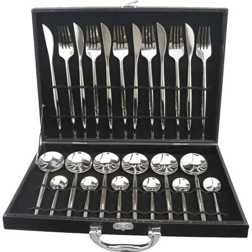 24Pcs Silver Dinnerware Set 304 Stainless Steel Cutlery Set Knife Fork Spoon Mirror Tableware Set Party Kitchen With Gift Box