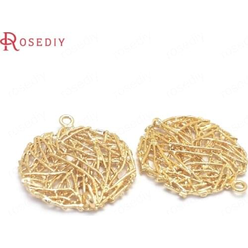 37705)10PCS 21x23.5MM 24K Gold Color Brass Round Tree Branch Charms Pendants Jewelry Making Supplies Diy Findings Accessories