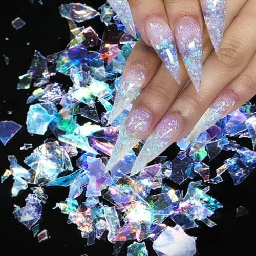 3D Nail Aurora Fragment Paper Glass Nail Stickers Irregular Gradient Aurora Glass Fragments Laser Full Paper Nail Art Decoration