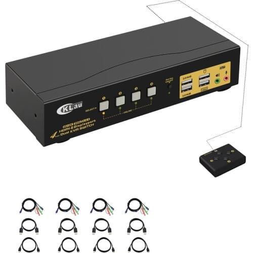 4 Port Dual Monitor Displayport+HDMI KVM switch(Exetended Display), KVM Switch 4 in 2 Out with Audio Microphone and USB Hub
