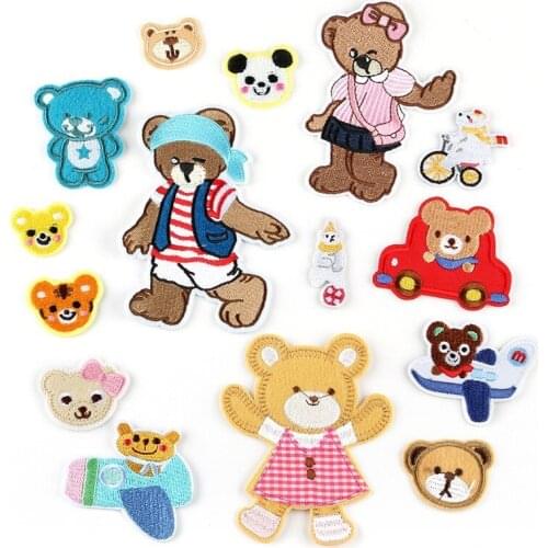 50pcs/lot Cartoon Animals Bear Embroidery Patches Letters Clothing Decoration Accessories Diy Iron Heat Transfer Applique
