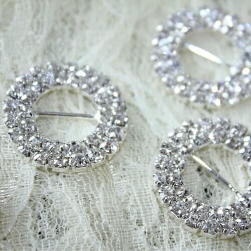 50pcs Rhinestone Buckle Diamante Crystal Slider TwoRow Round Circle Wedding Invitation card Decoration