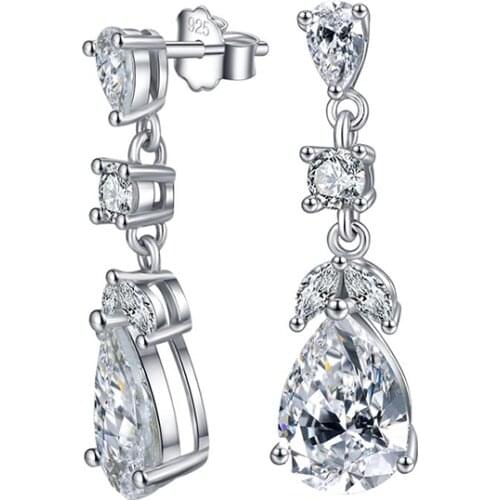 AIYANISHI 925 Sterling Silver Dangle Earrings Stars Pear Drop Earrings Wedding Engagement Silver Chandelier Drop Earrings Gifts