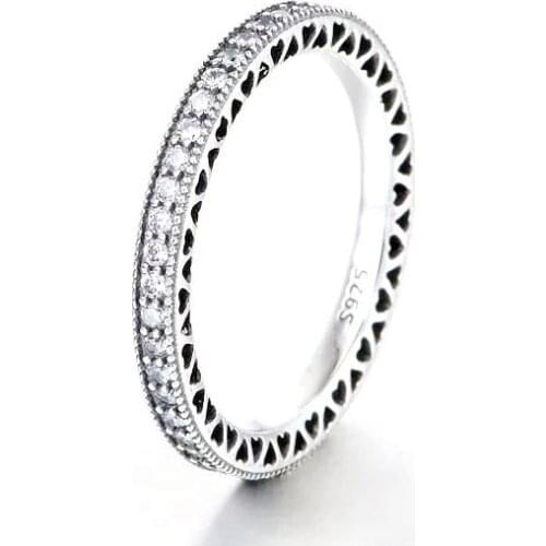 Authentic S925 Ring Stackable Love Hearts With Crystal Rings For Women Wedding Party Gift fit Lady Jewelry