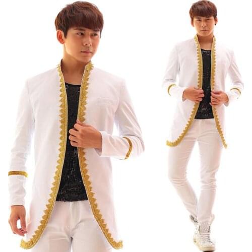 White men blazer jacket designs homme terno stage costumes for singers men embroidered blazer stage dance clothes style dress