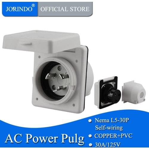 JORINDO [Nema L5-30P] 30Amp RV Power Inlet Box Nema L5-30P 30A Camper RV Power Inlet, 30A 125V , with Cover Cap White