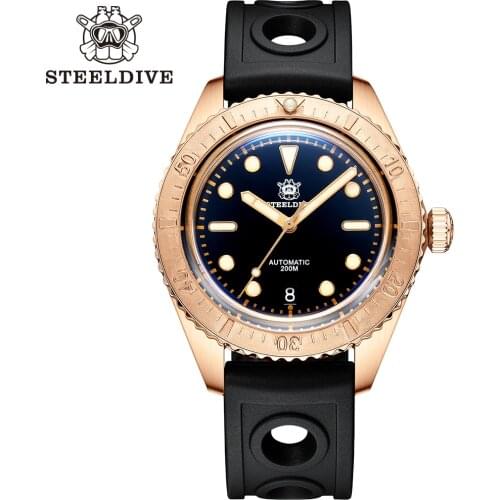 Steeldive SD1965S Bronze Bezel Sapphire Glass Luxury Mens NH35 Automatic Watch 200M Waterproof Rubber Strap Bronze Dive Watch