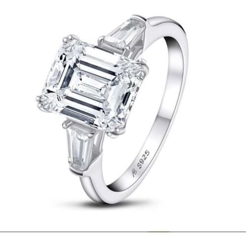 Pure 925 Sterling Silver Rings 3 Carats Emerald Cutting Statement Big Charms SONA Diamond Ring For Women Party Fine Jewelry