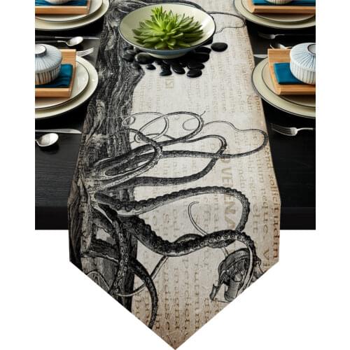 Cthulhu Octopus Old Newspaper Table Runner Country Wedding Decor Cake Tablecloth Placemat Dinning Table Decoration Table Runners