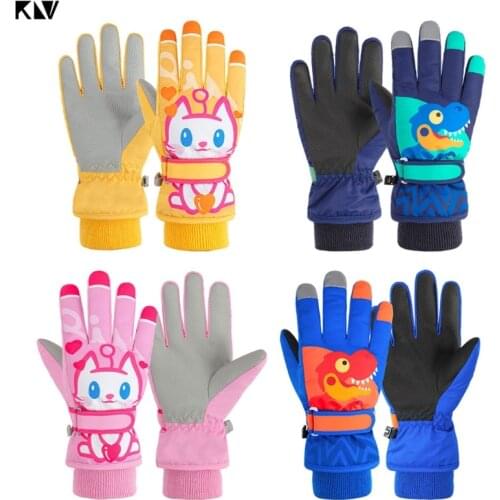 KLV 2020 Boys Girls Kids Gloves Outdoor Warm Childrens Mittens Winter Waterproof Windproof Thick Ski Gloves Cartoon Baby Gloves