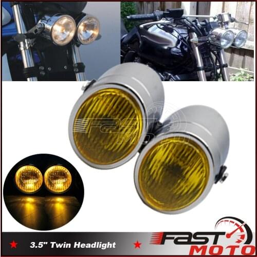 Chrome Amber Retro Headlamp Dual Headlight Universal For Harley Chopper Bobber Custom Head Light Lamp Retro w/ Net Cover