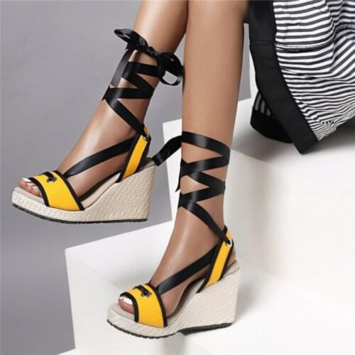 Summer Sandals Women Shoes wedge cross lace-up sandals Platform Heels Party Shoes Sexy High Heel Sandals Ladies Big Size 34-43