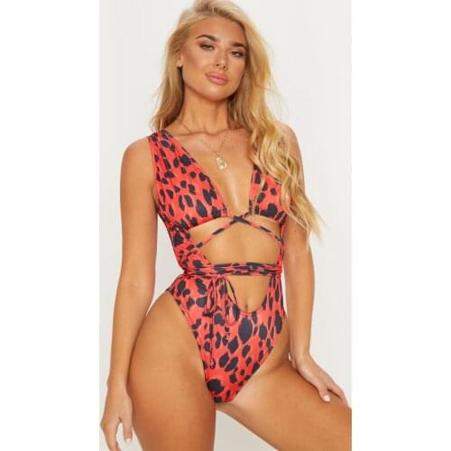 Summer New Sexy Women One Piece Serpentine Leopard Printed Monokini Bandage Bathing Suit Push Up Padded Bikini Swimsuit Swimwear