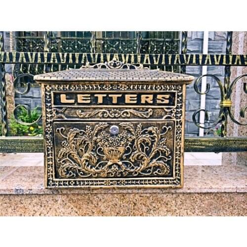 Cast Aluminum Mailbox Lockable Bronze Vintage Flower Postbox Mail Box Wall Mount Letters Box Metal Garden Decoration Home Street