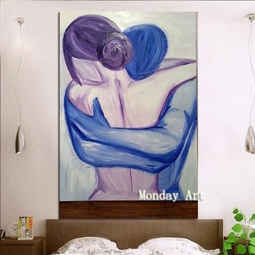 Fashion art hand painted modern nude painting colorful naked lovers oil painting on canvas back of girl home decoration picture