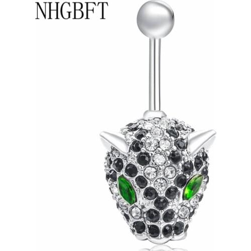 NHGBFT Fashion Leopard head belly button rings Sexy body piercing jewelry women surgical steel navel piercing