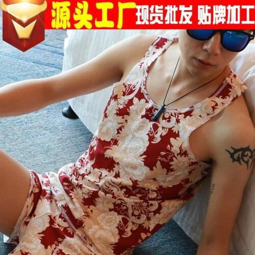 WJ Mens Vest Summer Cotton Print Comfort Sleeveless Mens Vest Cotton Fashion Youth Vest boy
