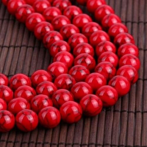 Red Turquoises Loose Beads Natural Gemstone Smooth Round for Jewelry Making