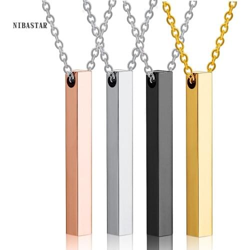 NIBASTAR Customized Cuboid Necklace Stainless Steel Four Sides Pendant Engraving Personalized Jewelry Gift Wholesale Retail