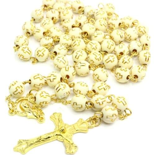 Handmade Round Cross Bead Crucifix Rosary Religious Jesus Necklace Christian Men