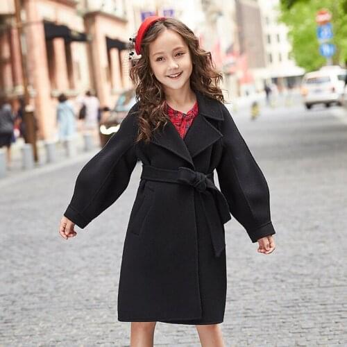 Elegant Black Winter Autumn Woolen Coat Girls Kids Thicken Outerwear Teenage Top Costume Evening Party Childrens Clothing