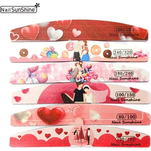 6 Pcs/Lot Nail File 80/100/120/180/240 Nail Art Sanding Buffer Files Valentines Day Dsign Nail Polish Beauty Professional Tools