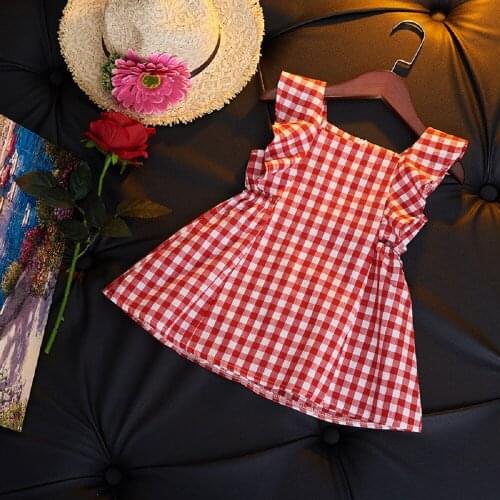 New Summer Girls Plaid Casual Ruffles Sleeveless Party Princess Dress Cute Children Performance Wedding Party Clothes