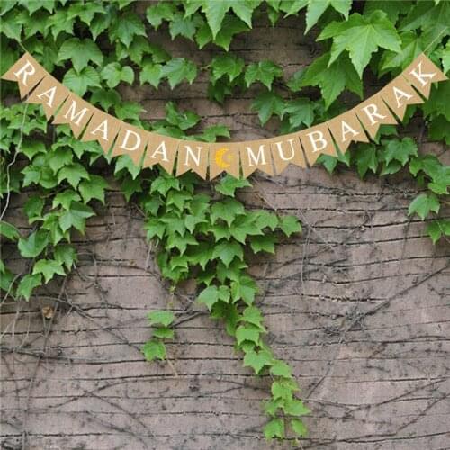 Ramadan Kareem Eid Mubarak Banner 2021 Muslims Decorations Linen Hanging Flags Eid-al-fitr Islam Home Decors Party Supplies