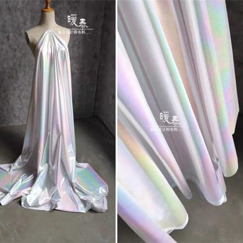 Bright Color Gradient Reflective Fabric Mirror Rainbow Stretch DIY Decor Patches Coat Cosplay Clothes Dress Designer Fabric