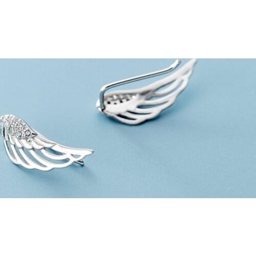 Real 925 Sterling Silver Zircon Feather Stud Earring For Fashion Women Party Hiphop Fine Jewelry Minimalist Accessories