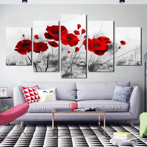 Safflower 5Pcs Decorative Canvas Painting Nordic Decoration Home Living Room Decoration Frameless Style Can Be Customized