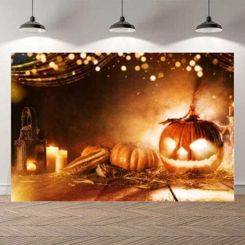 Seekpro Halloween Party Pumpkin Candle Glitter Light Spooky Photography Background Photographic Backdrop For Photo Studio Shoot