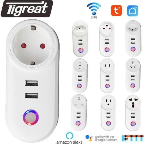 Tigreat USB Socket Wifi Smat Plug eu Israel Wireless Power Wi-fi Outlet 10A Remote Control Timer Voice Tuya phone charger Alex