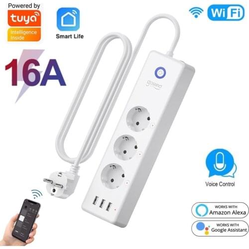 Gosund Tuya Wifi Smart Power Strip 3 EU Outlets Plug with 3 USBCharging Port Timing App Voice Control Work with Alexa Google