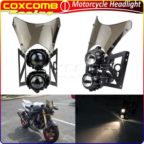 Universal Side Mount Dual Twin Headlight Dual Sport Motorcycles H3 55w Headlamp w/ Windscreen Kit For Yamaha Suzuki Honda BMW