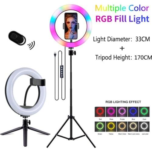 Video Light Dimmable RGB Selfie LED Ring Light With Tripod Stand USB Ring Lamp Large Photography Rim Light For TikTok Youtube