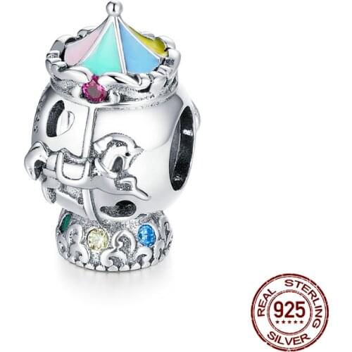 Jewelry wholesale original woman fine jewelry DIY sterling silver 925 carousel charm enamel beads fit 3MM bracelet making