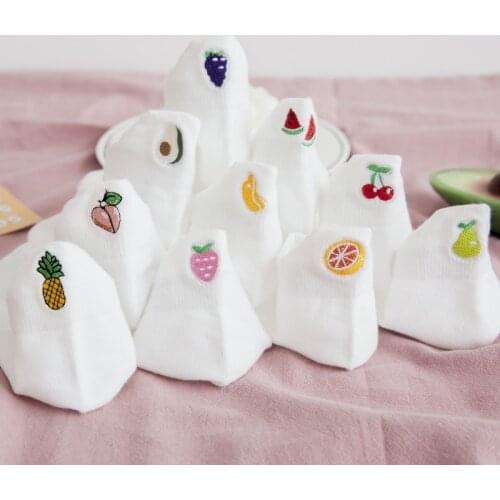 Funny Skarpetki Ankle Socks Embroidery Fruit Cherry Avocado Strawberry Grape Pineapple Cute Socks Women Divertidos Chaussette