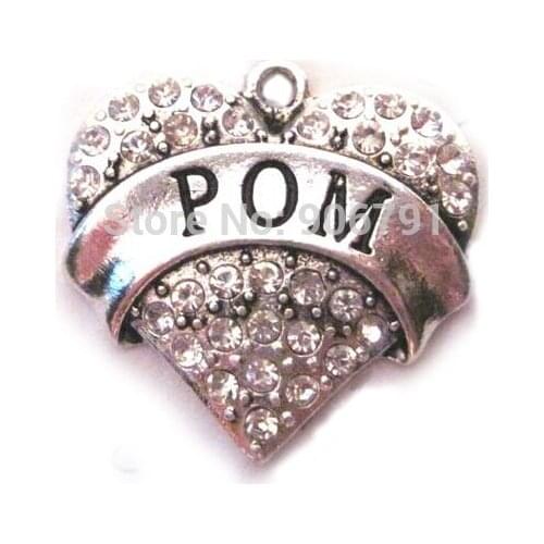 100pcs a lot antique silver plated fashion P0M Crystal Heart Pendant accessories