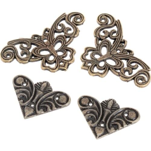 12Pcs Case Box Corners Luggage Brackets Antique Bronze Vintage Metal Butterfly shape Decorative Furniture Hardware 44mm/30mm