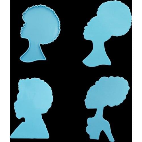 4 Styles Glossy Afro Girl Coaster Silicone Mold Man Face Resin Coaster Molds for DIY Epoxy Resin Crafts Home Decorating Tools